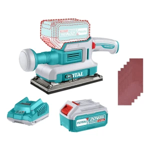 Lijadora Orbital Inalámbrica Total 20v Industrial - Motor Brushless, Sin Carbones - Base 180x90mm - Con 1 Batería 4.0ah Litio-ion, Cargador Y 5 Lijas - Tfsli20311