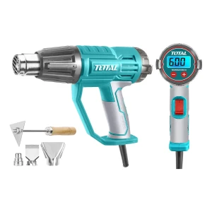 Pistola De Calor Total 2000w Industrial - Panel Digital, Temperatura Ajustable Entre 50ºC Y 600ºC - Incluye 3 Boquillas Y 1 Raspador - TB20056