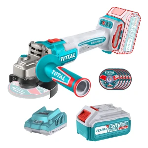 Amoladora Inalámbrica Total 20v Industrial - Motor Sin Carbones 900w - 4.1/2 Pulgadas, 115mm - Con Batería 4.0ah Litio-ion, Cargador Y 5 Discos - TAGLI261521