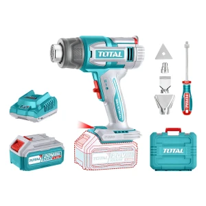 Pistola De Calor Inalámbrica Total Industrial - Panel Digital, Temperatura Ajustable Entre 30ºC Y 550ºC - Con 1 Batería 5.0ah Litio-ion, Cargador, 3 Boquillas, Raspador Y Maletín - TBLI20035