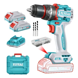 Taladro Percutor Y Atornillador Inalámbrico Total , Industrial, Motor Sin Carbones - Mandril 13mm, 55nm - Con 2 Baterías 2.0ah Litio-ion, Cargador, Maletín, Mechas Y Puntas - Tidli20558
