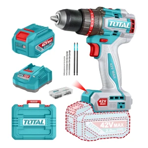 Taladro Percutor Y Atornillador Inalámbrico Total 42v, Industrial, Motor Sin Carbones - Mandril 13mm, 69nm - Con Batería 2.0ah Litio-ion, Cargador, Maletín, Mechas Y Puntas - Tidli426981