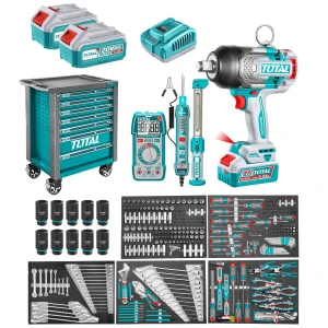 Kit Total 288 Piezas: Llave Impacto 20v 3/4'' 1350NM, Multímetro, Tester Automotriz, Lintera Y Manuales - Con 2 Baterías 5.0Ah Litio-Ion, Cargador 4A Y Gabinete Metálico - THPTCS82882