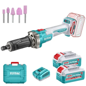 Amoladora Recta Inalámbrica Total 20v, Rectificadora Industrial - Motor Brushless, Sin Carbones, Encastre 6mm - Con 2 Baterías 4.0ah Litio-ion, Cargador 4a, Piedras Y Maletín - Tdgli20012