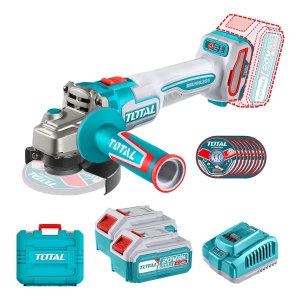 Amoladora Inalámbrica Total 20v Industrial - Motor Sin Carbones 1000w - 4.1/2 Pulgadas, 115mm - Con 2 Baterías 4.0Ah Litio-Ion, Cargador 4A, 10 Discos Y Maletín - TAGLI271532