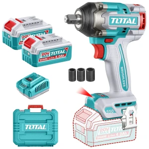 Llave, Pistola De Impacto Inalámbrica Total 20v Industrial - Motor Brushless, Sin Carbones, Encastre 1/2'', Torque 550nm - Con 2 Baterías 4.0ah Litio-ion, Cargador 4a, Dados Y Maletín - Tiwli2055