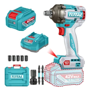 Llave, Pistola De Impacto Inalámbrica Total 42v Industrial - Motor Sin Carbones, Encastre 1/2'', Torque 460nm - Con Batería 2.0ah Litio-ion, Cargador, Dados Y Maletín - TIWLI42461