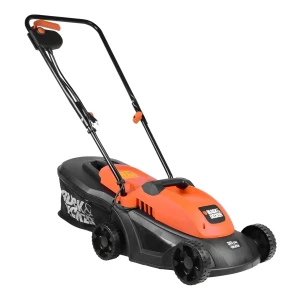 Cortadora de pasto eléctrica Black+Decker GR3000 con bolsa recolectora de 1 kW y color naranja/negro