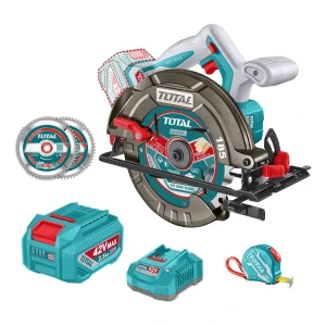 Sierra Circular Inalámbrica Total 42v - Motor Brushless, Sin Carbones - 7.1/4 Pulgadas, 185mm - Con 1 Batería 2.5ah Litio-ion, Cargador, Cinta Métrica Y 2 Discos - Tsli4218511
