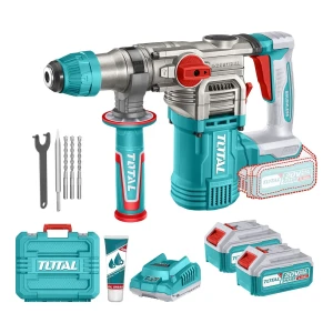 Rotomartillo Inalámbrico Total 20v, Industrial - Motor Brushless, Sin Carbones - 4.5 J, Encastre SDS Plus - Con 2 Baterías 5.0Ah Litio-Ion, Cargador, Maletín, Mechas Y Punta - TRHLI202885