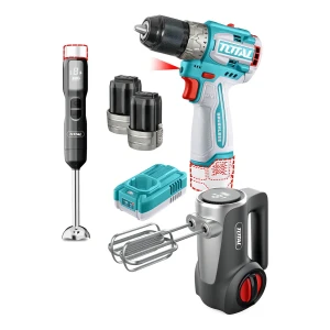 Kit Inalámbrico Total 16v: Taladro Atornillador Motor Sin Carbones 60nm + Batidora + Mixer - Con 2 Baterías 2.0ah Litio-ion, Cargador Y Maletín - Tckli1638