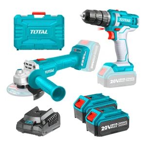 Kit Inalámbrico Total 20v: Amoladora 4.1/2'' 115mm Motor Sin Carbones + Atornillador 10mm 45NM - Con 2 Baterías 4.0Ah Litio-Ion, Cargador Y Maletín - TCKLI20157