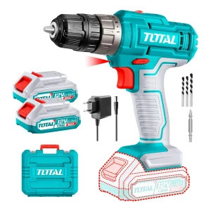 Taladro Percutor Y Atornillador Inalámbrico Total 12v, Mandril 10mm, 25NM - Con 2 Baterías 1.5Ah Litio-Ion, Cargador Y Maletín Plástico - TIDLI1228