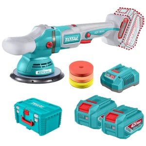 Lustra Pulidora Angular Inalámbrica Total 42v - Motor Sin Carbones - Plato Con Velcro, 6 Pulgadas, 150mm - Velocidad Variable - Con 2 Baterías 2.0ah Litio-ion, Cargador, 3 Discos Y Valija - Tapli42152