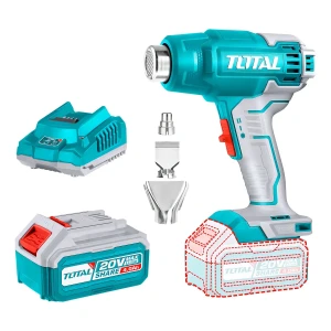 Pistola De Calor Inalámbrica Total Industrial, Dos Temperaturas 300ºc / 550ºc - Con 1 Batería 4.0ah Litio-ion, Cargador Y 3 Boquillas