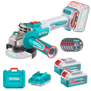 Amoladora Inalámbrica Total 20v Industrial - Motor Sin Carbones 900w - 4.1/2 Pulgadas, 115mm - Con 2 Baterías 4.0ah Litio-ion, Cargador, 5 Discos Y Maletín - Tagli261522