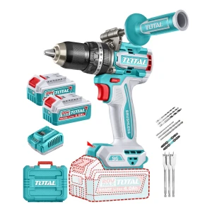 Taladro Percutor Y Atornillador Inalámbrico Total 20v, Industrial, Motor Sin Carbones - Mandril 13mm, 96nm - Con 2 Baterías 4.0ah Litio-ion, Cargador 4a, Maletín, Mechas Y Puntas - Tidli209686