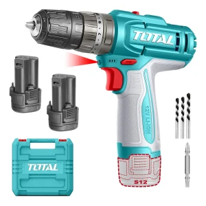 Taladro Percutor Y Atornillador Inalámbrico Total 12v 20Nm - Puerto De Carga USB-C - Con 2 Baterías 1.5Ah Litio-Ion, Maletín Plástico, Mechas Y Puntas - TIDLI12206
