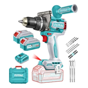 Taladro Percutor Y Atornillador Inalámbrico Total 20v, Industrial, Motor Sin Carbones - Mandril 13mm, 166nm - Con 2 Baterías 5.0ah Litio-ion, Cargador 4a, Maletín, Mechas Y Puntas - Tidli201668