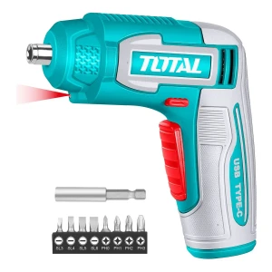 Destornillador Inalámbrico Total 4v, Encastre Magnético 1/4'', Puerto De Carga Usb-c - Con 8 Puntas Y Adaptador - Tsdli0458