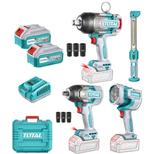 Kit Inalámbrico Total: 2 Llaves De Impacto 20v, 1/2'' Y 3/4'' 850Nm Y 1350Nm, Motor Sin Carbones + 2 Linternas - Con 2 Baterías 5.0Ah Litio-Ion, Cargador 4A, 6 Dados Y Maletín - TOSLI250782