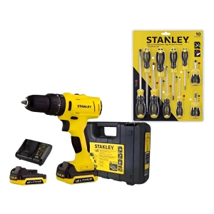 Taladro Atornillador Ina + Jgo. Destornilladores X10 Stanley - Amarillo Con Negro - 50-60