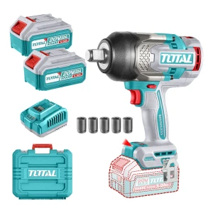 Llave, Pistola De Impacto Inalámbrica Total 20v Industrial - Motor Brushless, Sin Carbones, Encastre 3/4'', Torque 1050nm - Con 2 Baterías 5.0ah Litio-ion, Cargador 4A, Dados Y Maletín - TIWLI20105